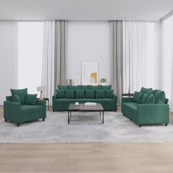VidaXL Samt-Sofagarnitur 3-teilig Dunkelgrün mit Kissen