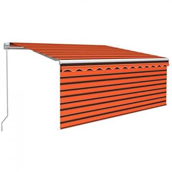 VidaXL Manual Awning with Integrated LED Light and Blind – 3.5 m × 2.5 m (Orange/Brown)