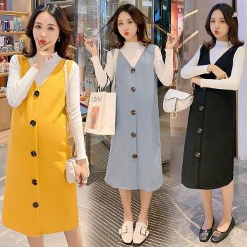 Sleeveless Tank & High Neck Shirt Maternity Dress Set for Autumn Winter