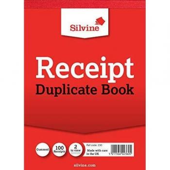 Silvine Duplicate Receipt Book 105x148mm Gummed (Pack of 12)