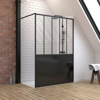 Set Aurlane : Paroi de Douche 140×200 cm Noir Mat + Réceptrice Carrélable 140×90 cm