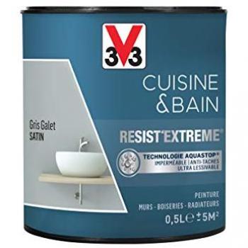 V33 Peinture Satinée Cuisine Bain 0,5L Gris Galet