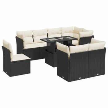Set di Divani da Giardino 9 pz Nero con Cuscini