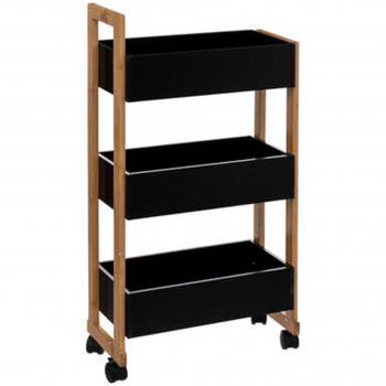 Bamboo 3 Tier Bathroom Trolley on Wheels