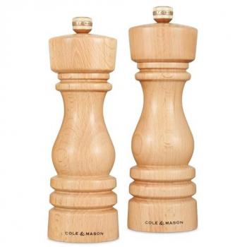 Cole & Mason London Beech Wood Salt & Pepper Mill Set Beige 18cm