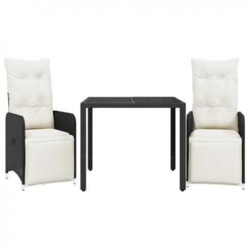 Set Bistrò 3 pz con Cuscini in Polyrattan Nero
