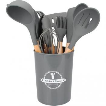 Utensilios de cocina de silicona, 11 Uds., con mango de madera y espátula