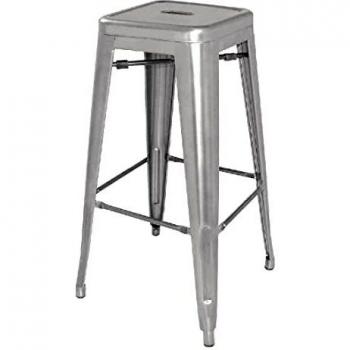 Bolero Bistro Industrial Style High Stool in Galvanized Steel with Ergonomic Seat Cushion (Pack of 4)