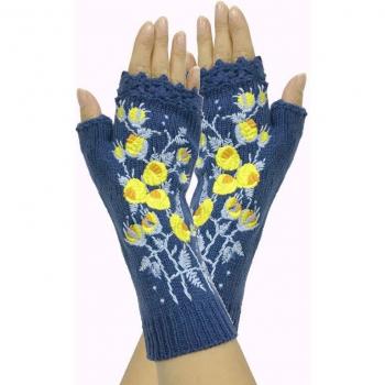 Handmade Women's Winter Half Finger Gloves with Embroidery