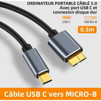 Câble Micro B USB 3.0 Type-C pour disque dur externe 5 Gbps