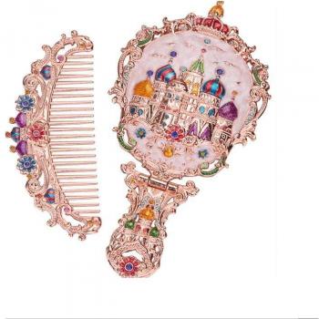 Miroir de poche féminin en métal antique J047