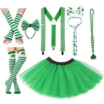 Ensemble de déguisement Saint Patrick, jupe tutu à bretelles Shamrock, 8 pièces