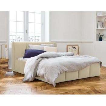 Elysia Lit Coffre Velours Beige 140x190 avec Sommiers Inclus