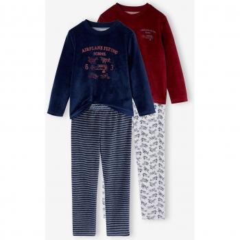 Set Confort VERTBAUDET – Pyjamas Avion, Velours Bordeaux pour Garçon
