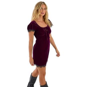 Women's Plum Velvet Lace Tie Front Mini Dress – 10
