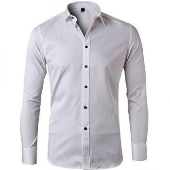 Camisa de Bambú para Hombre, Manga Larga, Slim Fit, Elástica, Casual/Formal, Blanco, 38
