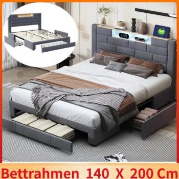 Stilvolles Erwachsenenbett 140x200 cm mit Licht
