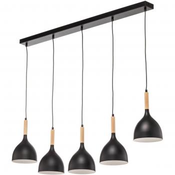 Suspension Luminex Nanu Bois Long, 5 Lampes, Couleur Noire