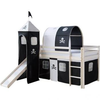 Kinderbett Hochbett 90x200 cm mit Rutsche und Vorhang