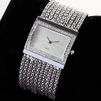 Quartz Women's Silver Tone Rhinestone Watch