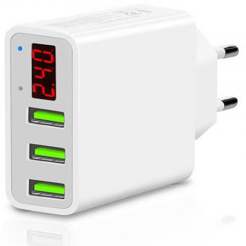 TTMOW 3-Port USB Ladegerät mit LED Digitalanzeige 5V 2.4A