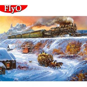 Diamante broderia paesaggio treno 20X30CM