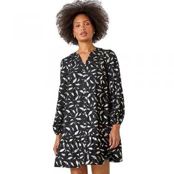 Dusk Women's Metallic Feather Print Shirt Dress