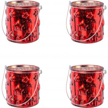 Creativ deco Weihnachtslichter, 4er Set, Glas mit Sternenstruktur
