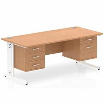 Impulse Bench 1800 x 800mm Straight Office Desk Oak Top White Cable Managed Leg