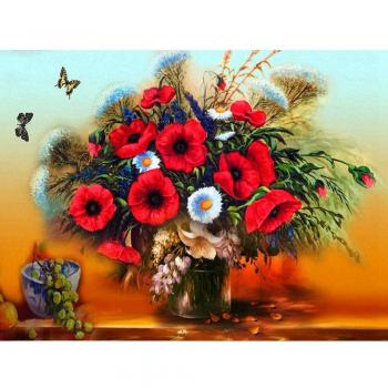 Kunstvoller Blumen-Mosaik Diamanten-Sketch 20×30 cm – Zahlenbasiert auf Canvas