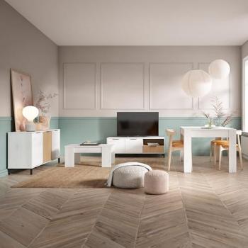 Pack de Muebles de Salón Comedor Tokio Estilo Nórdico Blanco y Roble