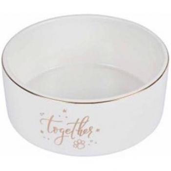 Bol En Céramique Pour Animaux Together – Blanc/Doré – 0,7 L