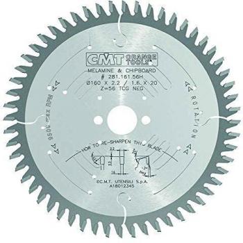 Lame Circulaire HW 160 × 2,2 / 1,6 × 20 + 2 Z56 TCG -3° (CMT 281‑161‑56h)