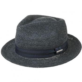 Navy Crochet Fedora, Raffia Material, Size S (54-55 cm)
