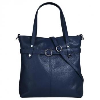 CLUTY Shopper Damen – 30 × 31 × 11 cm, OneSize, Blau, leicht glänzendes echtes Leder, unifarben, Taschen, Made in Italy