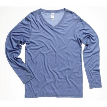 XL Blue Men's Triblend V-Neck Long Sleeve T-Shirt – 5-Piece Set