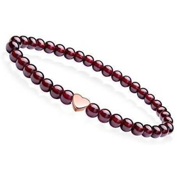 Bracciale Donna Granato Rosso Pietra Naturale Fatto a Mano Argento Sterling 925 Cuore Oro Rosa 17,5CM
