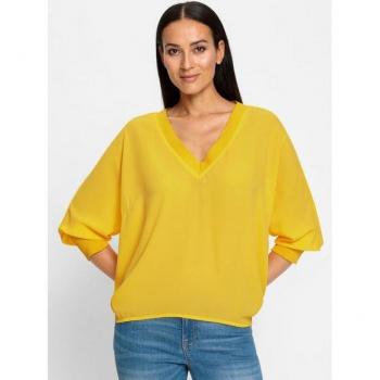 Gelbe HEINE Bluse mit V‑Ausschnitt, Größe 40