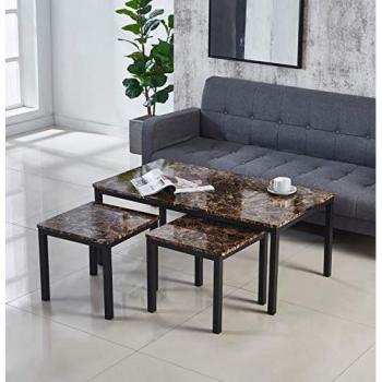 Glossed Marble Style Living Room Centerpiece: Coffee Table + 2 Side Tables – Modernique