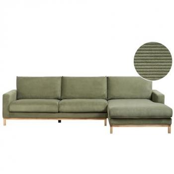 Beliani Large Green Corner Seat with Rustic Wood Feet