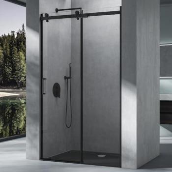 Porte de Douche Transparente Noire – Coulissante, Niche, Verre ESG 8 mm, Nano‑revêtement 140x195 cm (Ter19K)