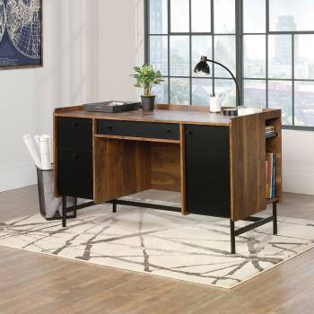 Hampstead Park Home Office Desk Walnut with Black Accent Panels and Frame
