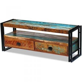 VidaXL TV Hi-fi Side Cabinet Stand Solid Recycled Reclaimed Wood 2 Drawers Handmade