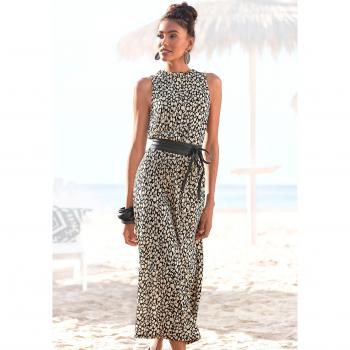 LASCANA Jerseykleid – Alloverdruck, Midikleid, schwarz-beigeteint