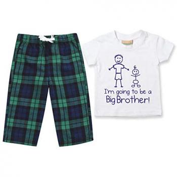 Boys’ “I’m Going To Be A Big Brother” Tartan Bottoms Set – Green (Size 18‑24m)
