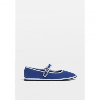 Stradivarius Ballerinas with Buckled Strap Blue Size 10