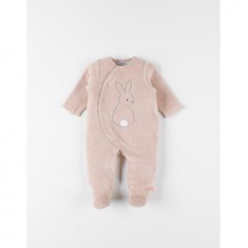 beige pyjama 1 pièce en velours côtelé, imprimé de lapin