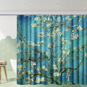 Cortina de ducha con ganchos, arte de Van Gogh, flor de almendro