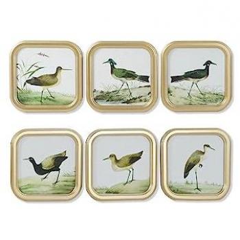 Tableau Oiseaux Cottage Vert Beige Doré