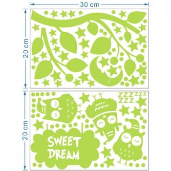 Pegatina de Pared Luminosa con Búho y Estrellas, Decoración Fluorescente